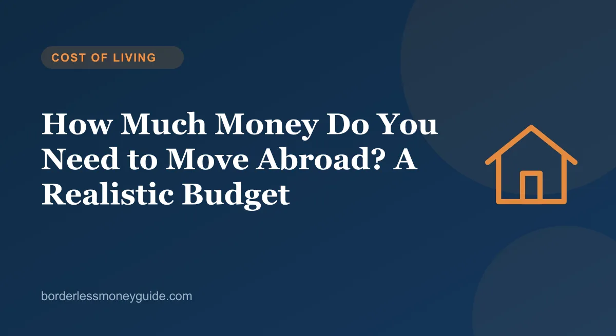 Illustration of a moving box, a plane ticket and a piggy bank, representing the budget needed to move abroad.